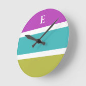 モノグラムグリーンブルーストライプコンテンポラリーウォールクロック ラウンド壁時計 (傾斜)