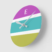 モノグラムグリーンブルーストライプコンテンポラリーウォールクロック ラウンド壁時計 (傾斜)