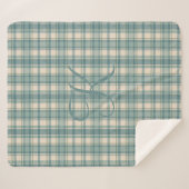 モノグラムグリーンブルーベージュタータンチェックバッファロープレイド シェルパブランケット (正面(横))
