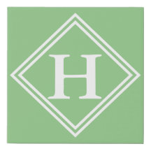 モノグラムグリーンホワイトフレーム、イニシャルフェイクキャンバス