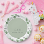 モノグラムグリーンユーカリプタスウェディングレセプションパーティー ペーパープレート (パーティー)