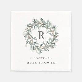 モノグラムグリーンリースベビーシャワー スタンダードカクテルナプキン