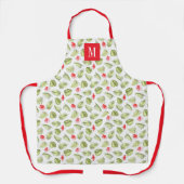 モノグラムグリーンレッドボタニカルパーム葉ズ エプロン (正面)