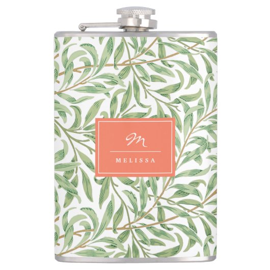 モノグラムグリーン植物模様グリーンオレンジ フラスク (正面)