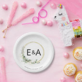 モノグラムグリーン結婚リーリース紙プレート ペーパープレート (パーティー)