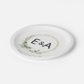 モノグラムグリーン結婚リーリース紙プレート ペーパープレート (アングル)