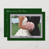 モノグラムグリーン芸術的日付はがきを保存 案内ポストカード (正面/裏面)