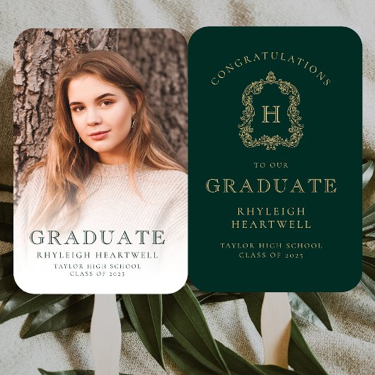 モノグラムグリーン金ゴールド写真卒業 ハンドファン