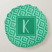 モノグラムグリーン3トーンダイヤモンドパターン ラウンドクッション (裏面)