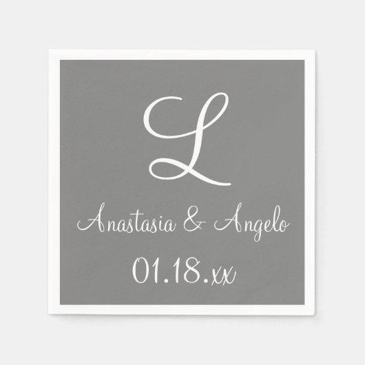 モノグラムグレイかわいいカラーデザインナプキンス スタンダードカクテルナプキン (正面)