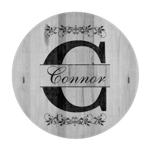 モノグラムグレイフェイクブッチャーブロックウッド | DIY文字 カッティングボード (正面)