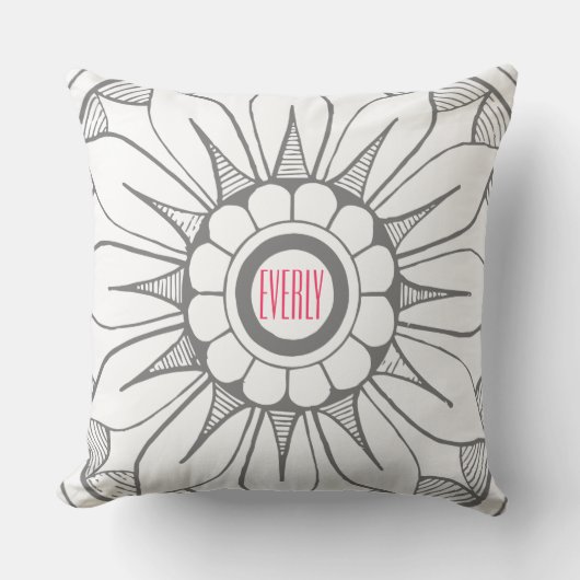 モノグラムグレーとピンクモダンメダリオンパターン クッション (正面)