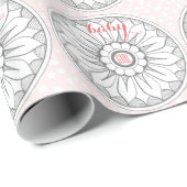 モノグラムグレーとピンクモダンメダリオンパターン ラッピングペーパー (ロールコーナー)