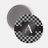 モノグラムグレーと黒市松模様にの マグネット (正面/裏面)