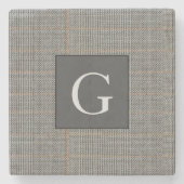 モノグラムグレーツイードグロムスマン結婚のギフト ストーンコースター (正面)