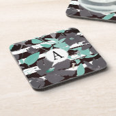 モノグラムグレーティール(緑がかった色)ストライプフローラ コースター (左側)