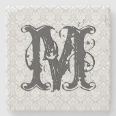 モノグラムグレートーンヴィンテージフローラルパターン ストーンコースター (正面)