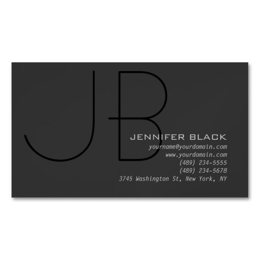 モノグラムグレーブラックコンサルタントミニマルモダンリスト マグネット名刺 (正面)