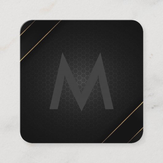 モノグラムグレーブラック | 幾何学的金ゴールド ストライプの スクエア名刺 (正面)