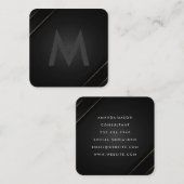 モノグラムグレーブラック | 幾何学的金ゴールド ストライプの スクエア名刺 (正面/裏面)