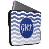 モノグラムグレーブルーウェーブパターンエレクトロニクスバッグ ラップトップスリーブ (正面右)