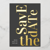 モノグラムグレーモダン押された金ゴールド日付の保存 箔招待状 (正面)