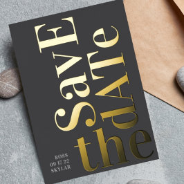 モノグラムグレーモダン押された金ゴールド日付の保存 箔招待状