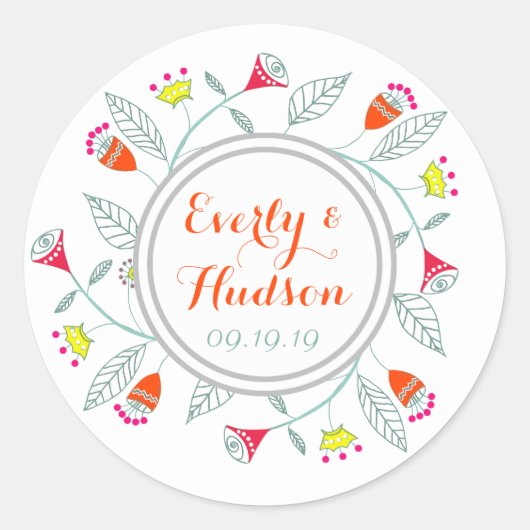 モノグラムグレーレッドティール(緑がかった色)イエローピンクガーラモダンンド ラウンドシール (正面)