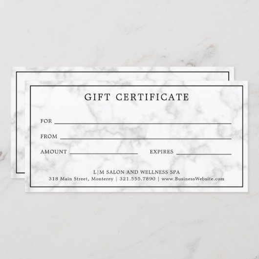 モノグラムグレー大理石ビジネスギフト証明書 (正面/裏面)
