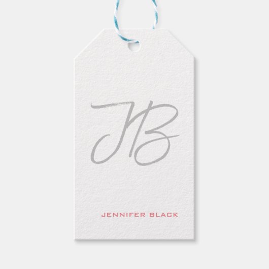 モノグラムグレー白無地の書道台本 ギフトタグ (正面)