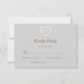 モノグラムグレー白金ゴールドハート形ウェディングRSVP 招待状 (正面)