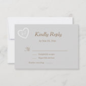 モノグラムグレー白金ゴールドハート形ウェディングRSVP 招待状 (正面)