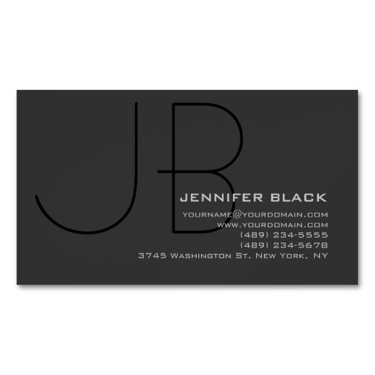 モノグラムグレー黒モダンイニシャル文字名 マグネット名刺 (正面)