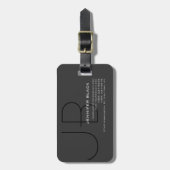 モノグラムグレー黒モダンイニシャル文字名 ラゲッジタグ (正面縦)