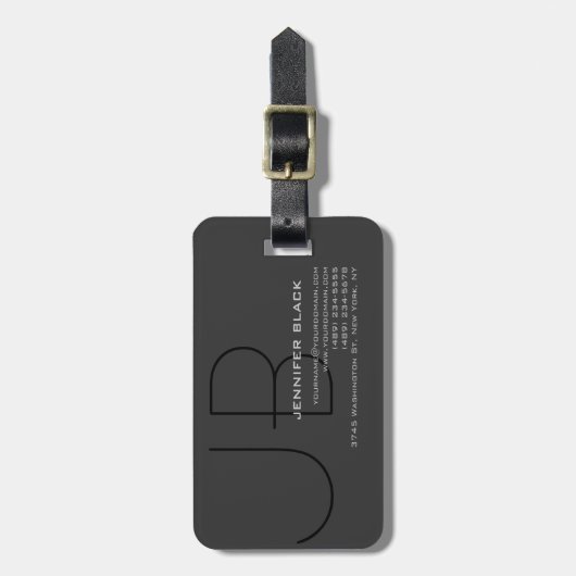 モノグラムグレー黒モダンイニシャル文字名 ラゲッジタグ (正面縦)