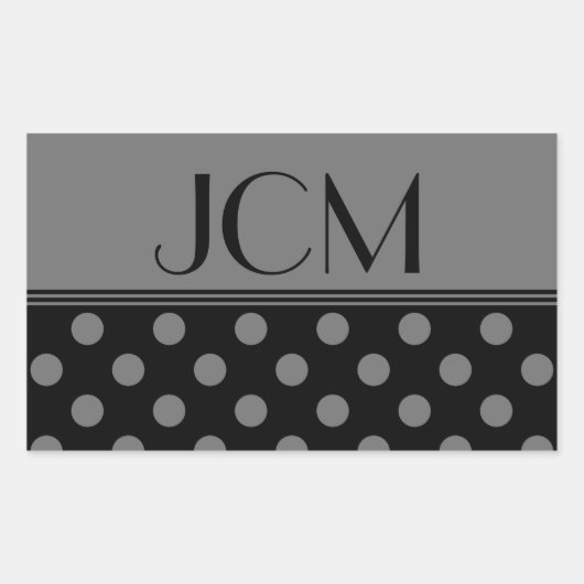 モノグラムグレー/ブラック水玉模様 長方形シール (正面)