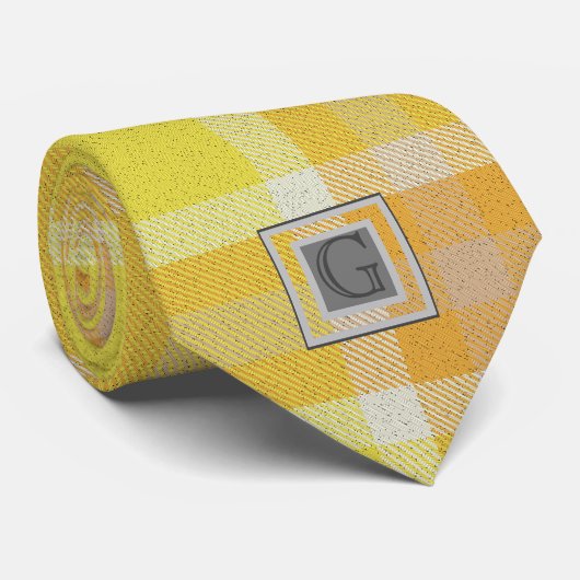 モノグラムグロムメンズ花婿介添人イエローオレンジタータンチェック ネクタイ (ロール)