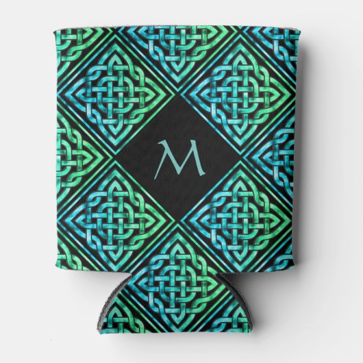 モノグラムケルト結び目模様ブルーグリーンクーラーボックス 缶クーラー (正面)