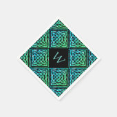 モノグラムケルト結び目模様ブルーグリーン紙ナプキンス スタンダードカクテルナプキン (角)