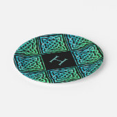 モノグラムケルト結び目模様ブルーグリーン紙プレート ペーパープレート (アングル)