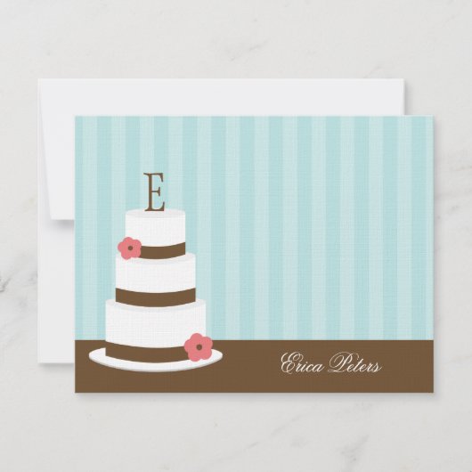 モノグラムケーキサンキューカード-青 ノートカード (正面)