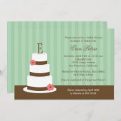 モノグラムケーキブライダルシャワー招待-グリーン 招待状 (正面/裏面)