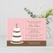 モノグラムケーキブライダルシャワー招待-ピンク 招待状 (スタンド正面)