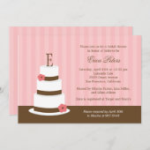 モノグラムケーキブライダルシャワー招待-ピンク 招待状 (正面/裏面)