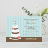 モノグラムケーキブライダルシャワー招待-青 招待状 (スタンド正面)