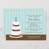 モノグラムケーキブライダルシャワー招待-青 招待状 (正面/裏面)