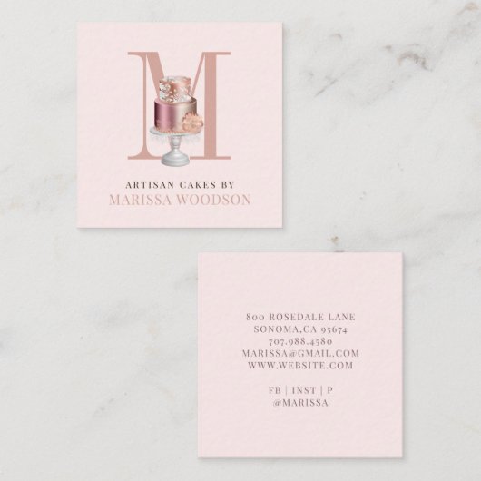 モノグラムケーキベーカリーパティシシェフスクエアブッシーヌ スクエア名刺 (正面/裏面)