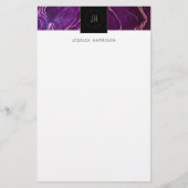 モノグラムゲーデダークパープルブラック抽象芸術アゲート 便箋 (正面)