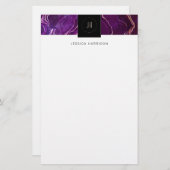 モノグラムゲーデダークパープルブラック抽象芸術アゲート 便箋 (正面/裏面)