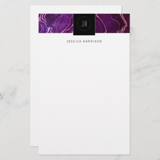 モノグラムゲーデダークパープルブラック抽象芸術アゲート 便箋 (正面/裏面)